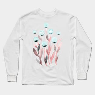 Simple watercolor flowers - pastel blue and living coral Long Sleeve T-Shirt